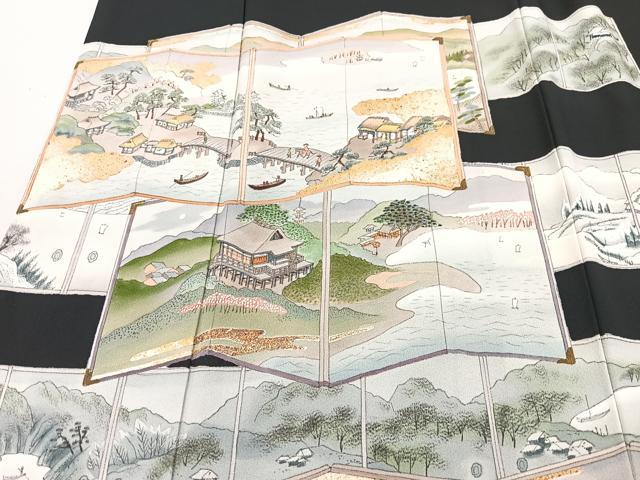 平和屋着物■豪華黒留袖 作家物 手描き 近江八景 正絹 逸品 CABM2006xe