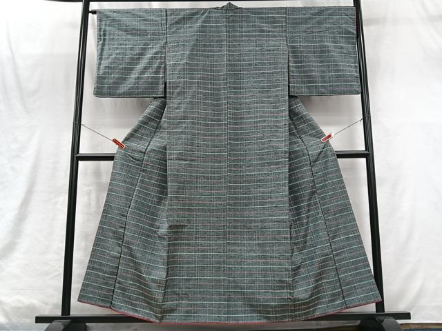 平和屋着物■上質な紬 格子柄 正絹 逸品 CABM2014xe