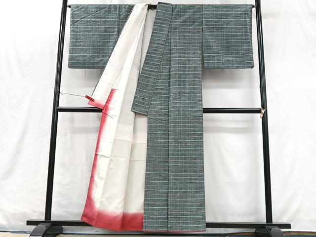 平和屋着物■上質な紬 格子柄 正絹 逸品 CABM2014xe