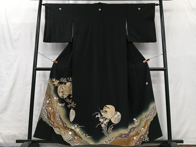 平和屋着物■豪華黒留袖 作家物 駒刺繍 飛鶴草花文 暈し染め 金彩 正絹 逸品 CABM2017xe