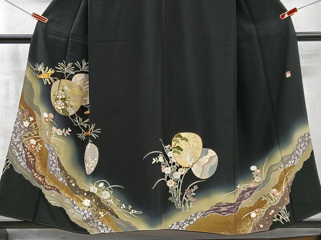 平和屋着物■豪華黒留袖 作家物 駒刺繍 飛鶴草花文 暈し染め 金彩 正絹 逸品 CABM2017xe