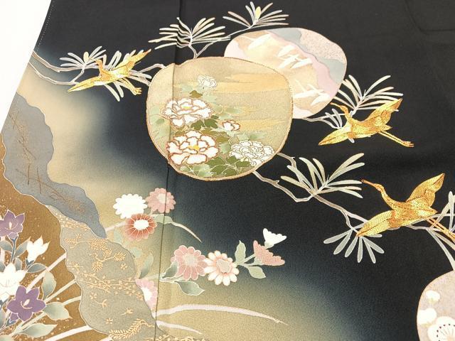 平和屋着物■豪華黒留袖 作家物 駒刺繍 飛鶴草花文 暈し染め 金彩 正絹 逸品 CABM2017xe