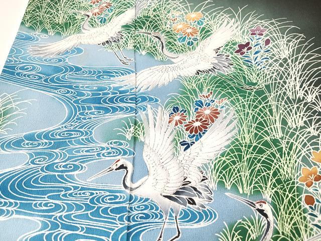 平和屋着物■豪華黒留袖 飛鶴草花文 暈し染め 銀彩 正絹 逸品 CABM2054xe