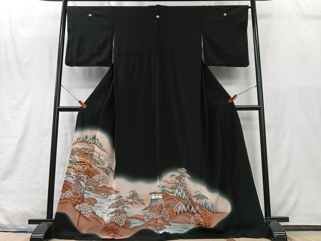 平和屋着物■豪華黒留袖 駒刺繍 風景文 暈し染め 金彩 正絹 逸品 CABM2088xe