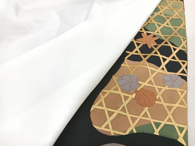平和屋着物■豪華黒留袖 駒刺繍 扇面草花文 金彩 正絹 逸品 CABM2117xe