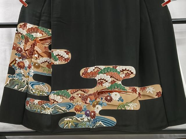 平和屋着物■豪華黒留袖 駒刺繍 尾長鳥立波花文 金彩 正絹 逸品 CABM2118xe