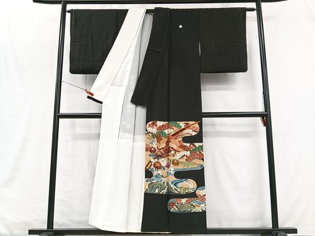 平和屋着物■豪華黒留袖 駒刺繍 尾長鳥立波花文 金彩 正絹 逸品 CABM2118xe