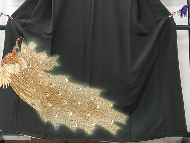 平和屋着物■豪華黒留袖 刺繍 孔雀文 暈し染め 金彩 正絹 逸品 CABM2149xe
