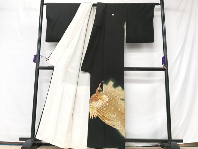 平和屋着物■豪華黒留袖 刺繍 孔雀文 暈し染め 金彩 正絹 逸品 CABM2149xe