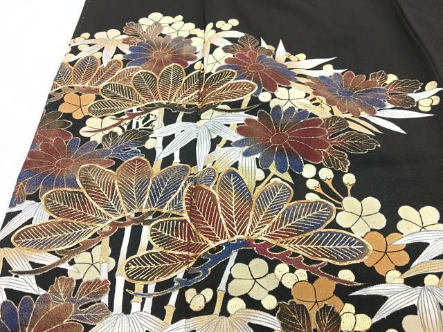 平和屋着物■豪華黒留袖 駒刺繍 松竹梅 暈し染め 金彩 正絹 逸品 CABM2154xe