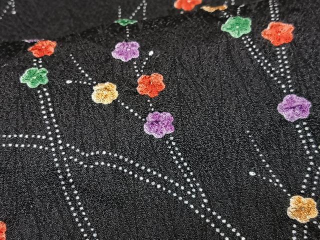 平和屋着物■上質な小紋 絞り 枝花文 黒地 正絹 逸品 CABM2169xe