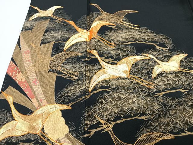 平和屋着物■豪華黒留袖 駒刺繍 束ね熨斗飛鶴松文 金彩 正絹 逸品 CABM2186xe