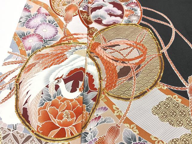 平和屋着物■豪華黒留袖 駒刺繍 花鳥鼓文 金彩 正絹 逸品 CABM2221xe