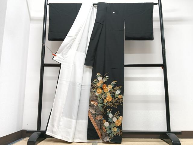 平和屋着物■豪華黒留袖 駒刺繍 草花文 金銀彩 正絹 逸品 CABM2244xe