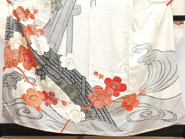 平和屋着物■豪華振袖 駒刺繍 絞り 立波舞梅文 金彩 正絹 逸品 CABM2262xe