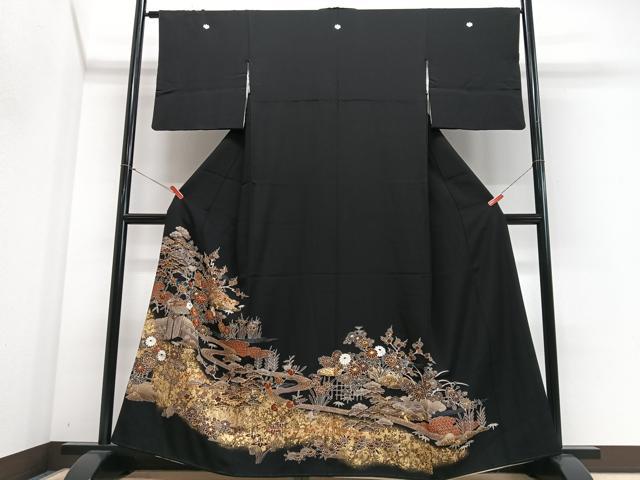 平和屋着物■豪華黒留袖 駒刺繍 流水草花文 金彩 正絹 逸品 CABM2268xe