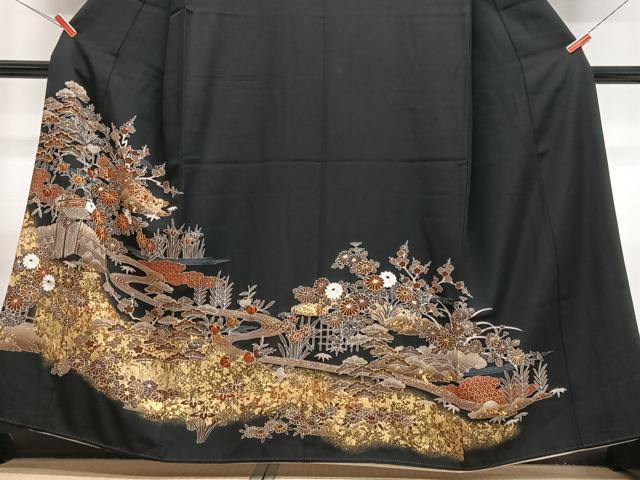 平和屋着物■豪華黒留袖 駒刺繍 流水草花文 金彩 正絹 逸品 CABM2268xe