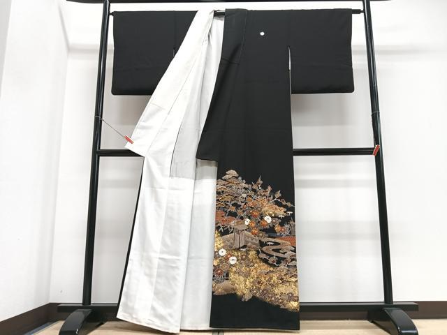 平和屋着物■豪華黒留袖 駒刺繍 流水草花文 金彩 正絹 逸品 CABM2268xe