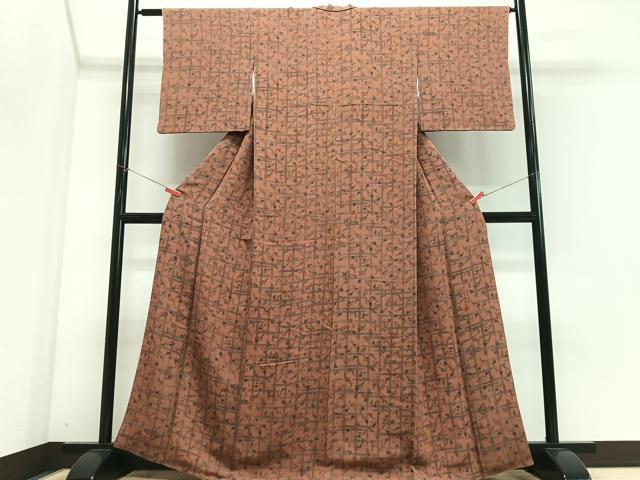平和屋着物■上質な小紋 井桁草花文 鬼しぼ縮緬 正絹 逸品 CABM2276xe