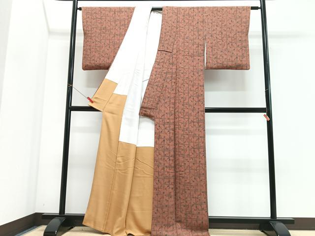 平和屋着物■上質な小紋 井桁草花文 鬼しぼ縮緬 正絹 逸品 CABM2276xe