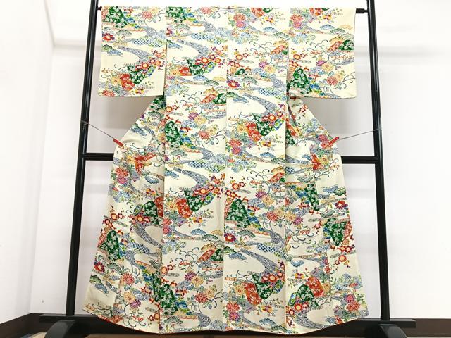 平和屋着物■上質な小紋 型染め 立波花唐草文 正絹 逸品 未使用 CABM2277xe