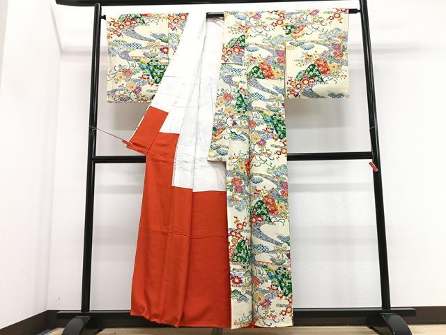 平和屋着物■上質な小紋 型染め 立波花唐草文 正絹 逸品 未使用 CABM2277xe
