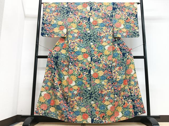 平和屋着物■上質な小紋 枝花文 鬼しぼ縮緬 正絹 逸品 CABM2305xe