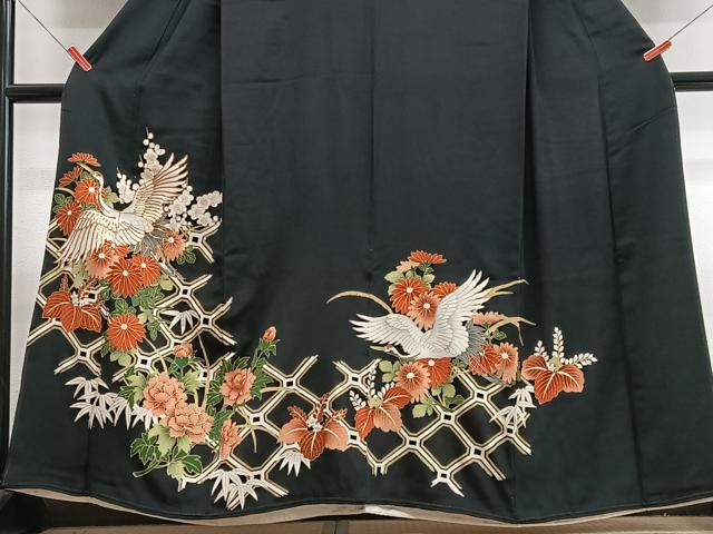 平和屋着物■豪華黒留袖 駒刺繍 飛鶴花文 金彩 正絹 逸品 CABM2318xe