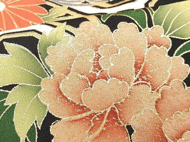平和屋着物■豪華黒留袖 駒刺繍 飛鶴花文 金彩 正絹 逸品 CABM2318xe