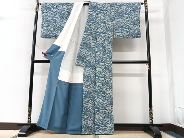 平和屋着物■上質な小紋 風景文 鬼しぼ縮緬 三越扱い 正絹 逸品 CABM2342xe