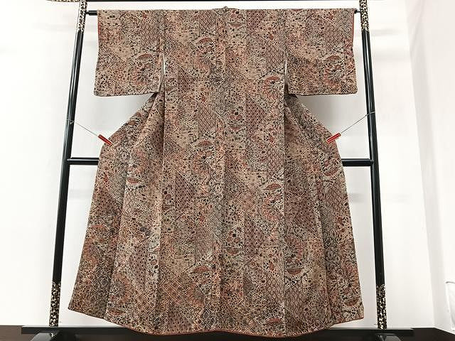 平和屋着物■上質な小紋 切嵌更紗花文 鬼しぼ縮緬 正絹 逸品 CABM2369xe