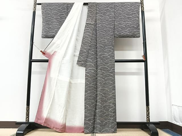 平和屋着物■訪問着 科草文 鮫小紋柄 黒地 正絹 逸品 CABM2373xe
