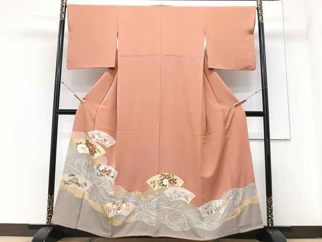 平和屋着物■色留訪問着 駒刺繍 地紙立波はな文 金銀彩 正絹 逸品 CABM2400xe