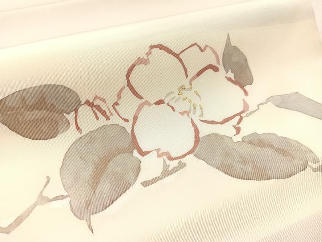 平和屋着物●塩瀬 九寸開き名古屋帯 ろうけつ染 枝椿 金銀彩 正絹 逸品 CABM2806vp
