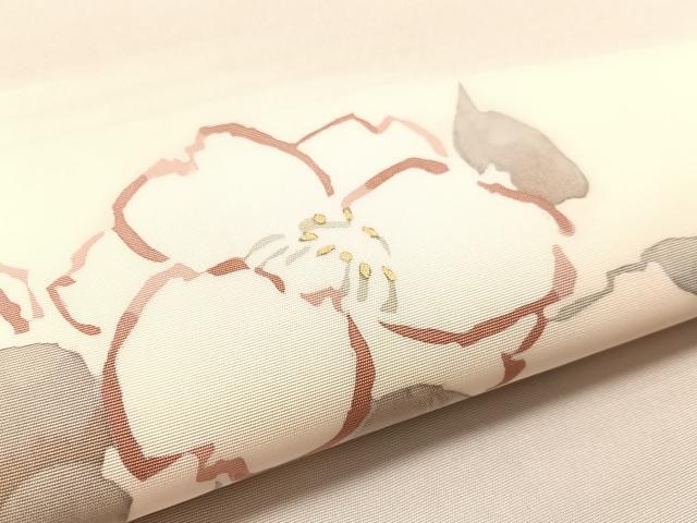 平和屋着物●塩瀬 九寸開き名古屋帯 ろうけつ染 枝椿 金銀彩 正絹 逸品 CABM2806vp