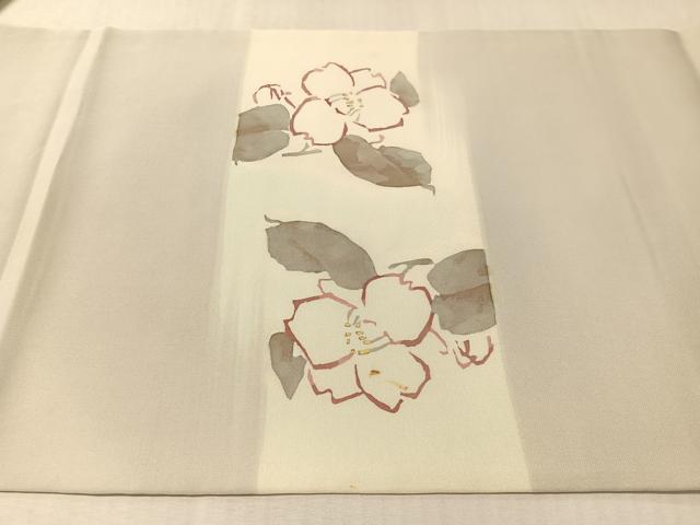 平和屋着物●塩瀬 九寸開き名古屋帯 ろうけつ染 枝椿 金銀彩 正絹 逸品 CABM2806vp