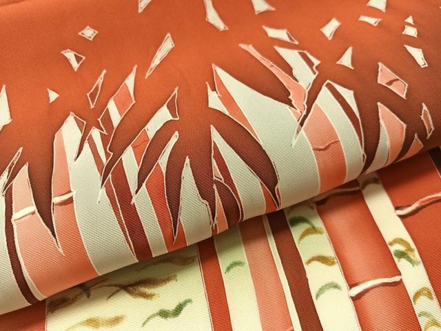 平和屋着物●塩瀬 九寸名古屋帯 ろうけつ染 竹林 正絹 逸品 CABM2807vp