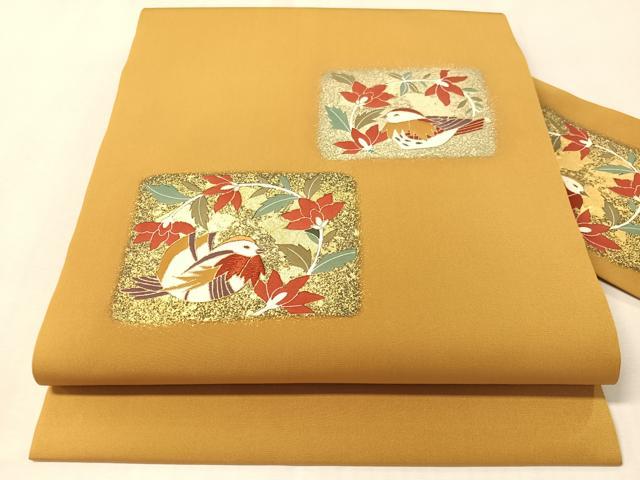 平和屋着物●塩瀬 九寸名古屋帯 刺繍 鴛鴦花文 金彩 正絹 逸品 CABM2829vp