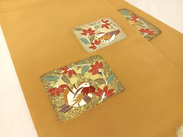 平和屋着物●塩瀬 九寸名古屋帯 刺繍 鴛鴦花文 金彩 正絹 逸品 CABM2829vp
