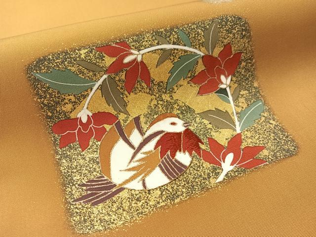 平和屋着物●塩瀬 九寸名古屋帯 刺繍 鴛鴦花文 金彩 正絹 逸品 CABM2829vp