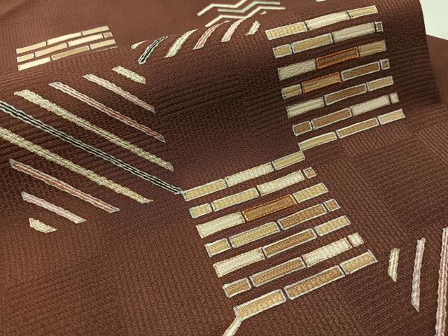 平和屋着物●九寸名古屋帯 駒刺繍 市松吉祥文 金彩 正絹 逸品 CABM2841vp