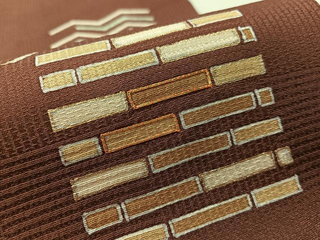 平和屋着物●九寸名古屋帯 駒刺繍 市松吉祥文 金彩 正絹 逸品 CABM2841vp