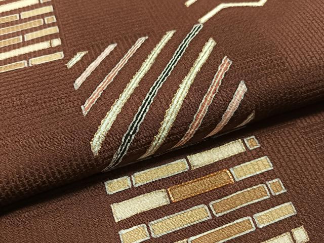 平和屋着物●九寸名古屋帯 駒刺繍 市松吉祥文 金彩 正絹 逸品 CABM2841vp