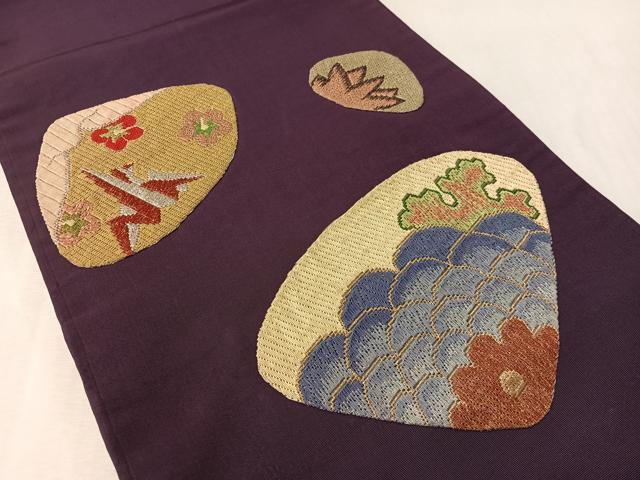 平和屋着物●アンティーク 大正ロマン 九寸開き名古屋帯 総刺繍 絽刺し 区限刺繍 貝合せ花文 金銀糸 正絹 逸品 CABM2842vp