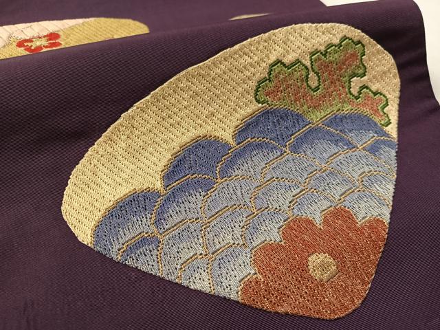 平和屋着物●アンティーク 大正ロマン 九寸開き名古屋帯 総刺繍 絽刺し 区限刺繍 貝合せ花文 金銀糸 正絹 逸品 CABM2842vp