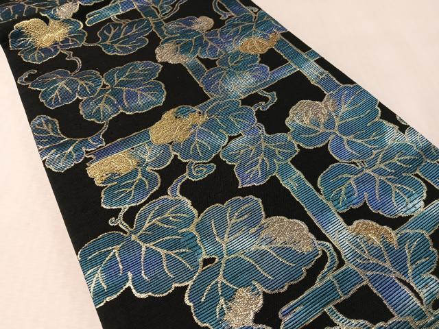 平和屋着物●六通柄袋帯 蔦の葉文 黒地 金銀糸 正絹 逸品 CABM2852vp