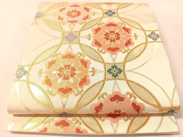平和屋着物●西陣 川島織物 六通柄 本袋帯 七宝花文 金糸 正絹 逸品 CABM2853vp