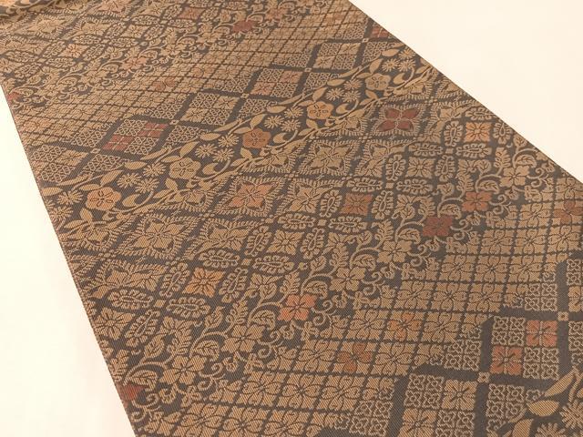平和屋着物●京の名門・菱屋六右ェ門 両面 全通柄袋帯 横段吉祥花文 正絹 逸品 CABM2857vp