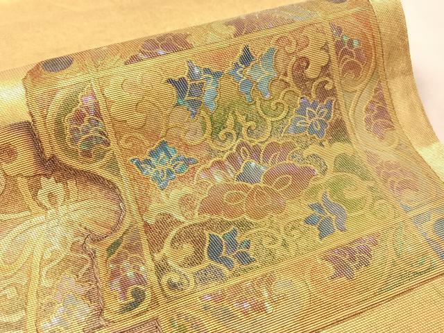 平和屋着物●西陣 川島織物 本金 太鼓柄 本袋帯 螺鈿箔 更紗唐草文 三越扱い 正絹 逸品 未使用 CABM2875vp