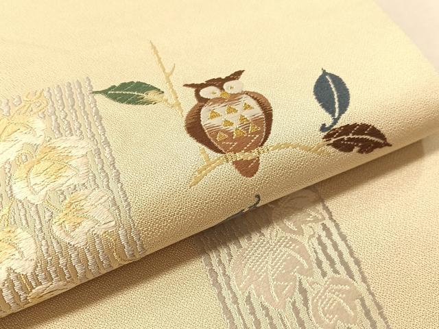 平和屋着物●六通柄袋帯 唐織 ミミズク 金糸 さが美扱い 正絹 逸品 CABM2893vp
